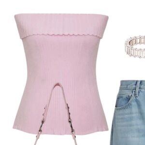 NWOT Pink Knit Strapless Top/Tube Top Baby Pink